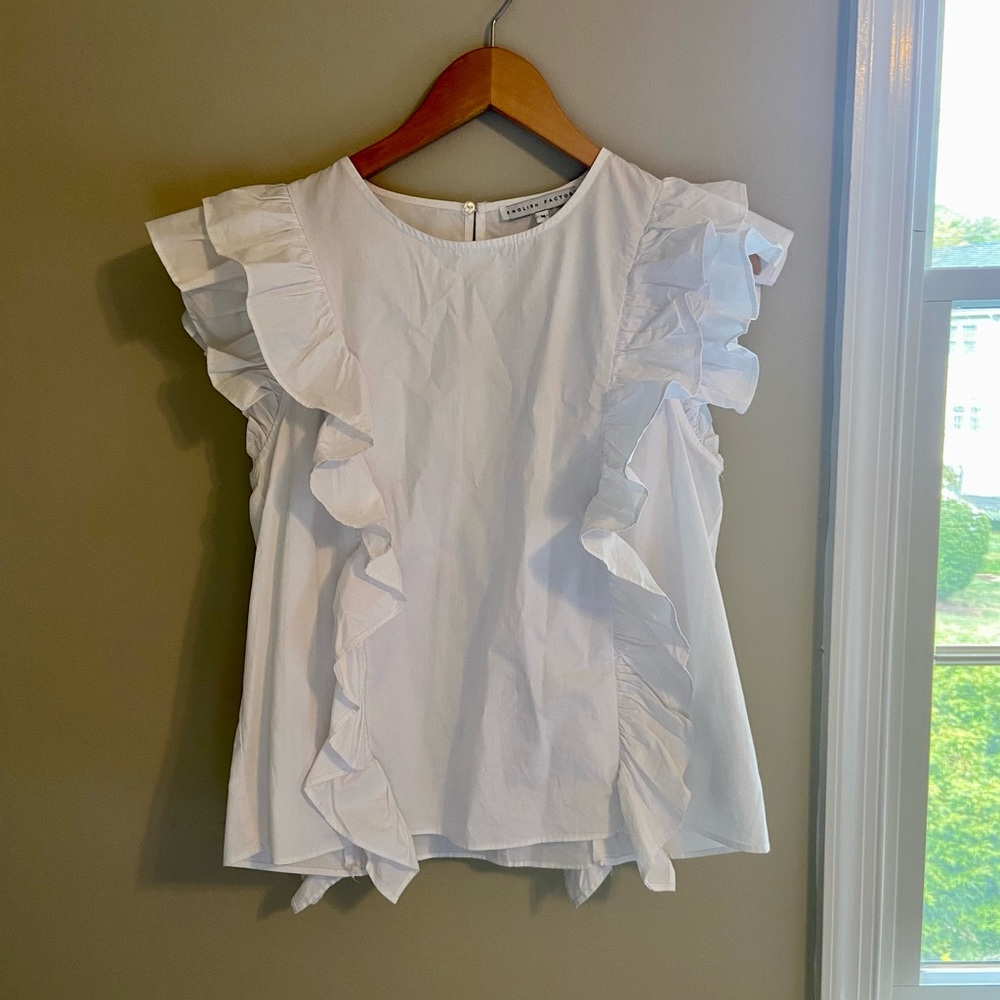 ENGLISH FACTORY White Ruffle Sleeve Blouse | Size M